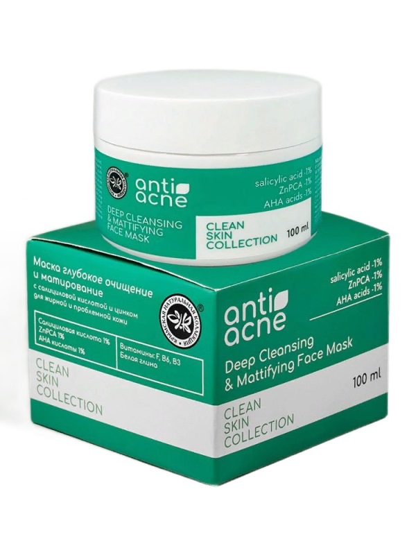 Маска anti-acne c салициловой кислотой и цинком для жирной и проблемной кожи «Clean skin collection» - Глубокое очищение и матирование