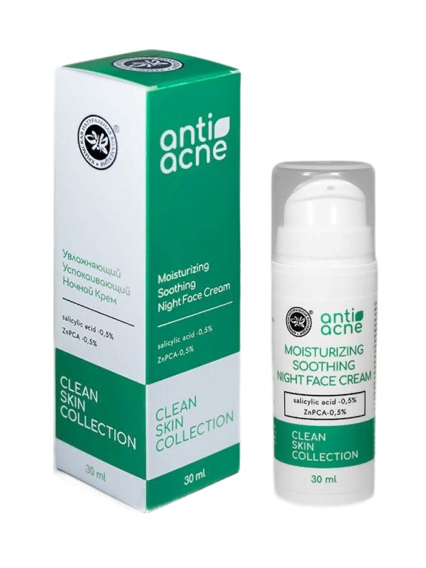 Увлажняющий успокаивающий ночной крем anti-acne с салициловой кислотой и цинком для жирной и проблемной кожи «Clean skin collection»